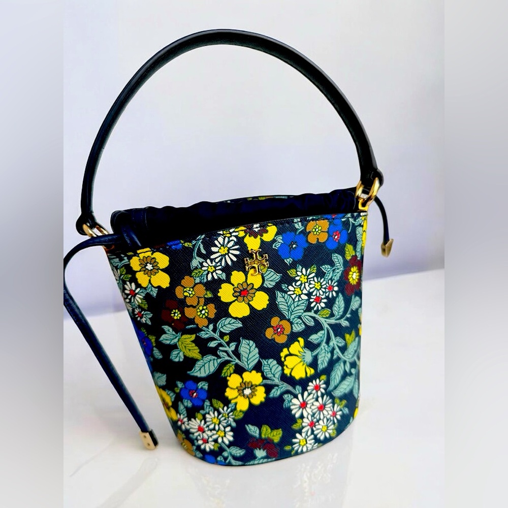 Tory Burch navy floral bucket bag